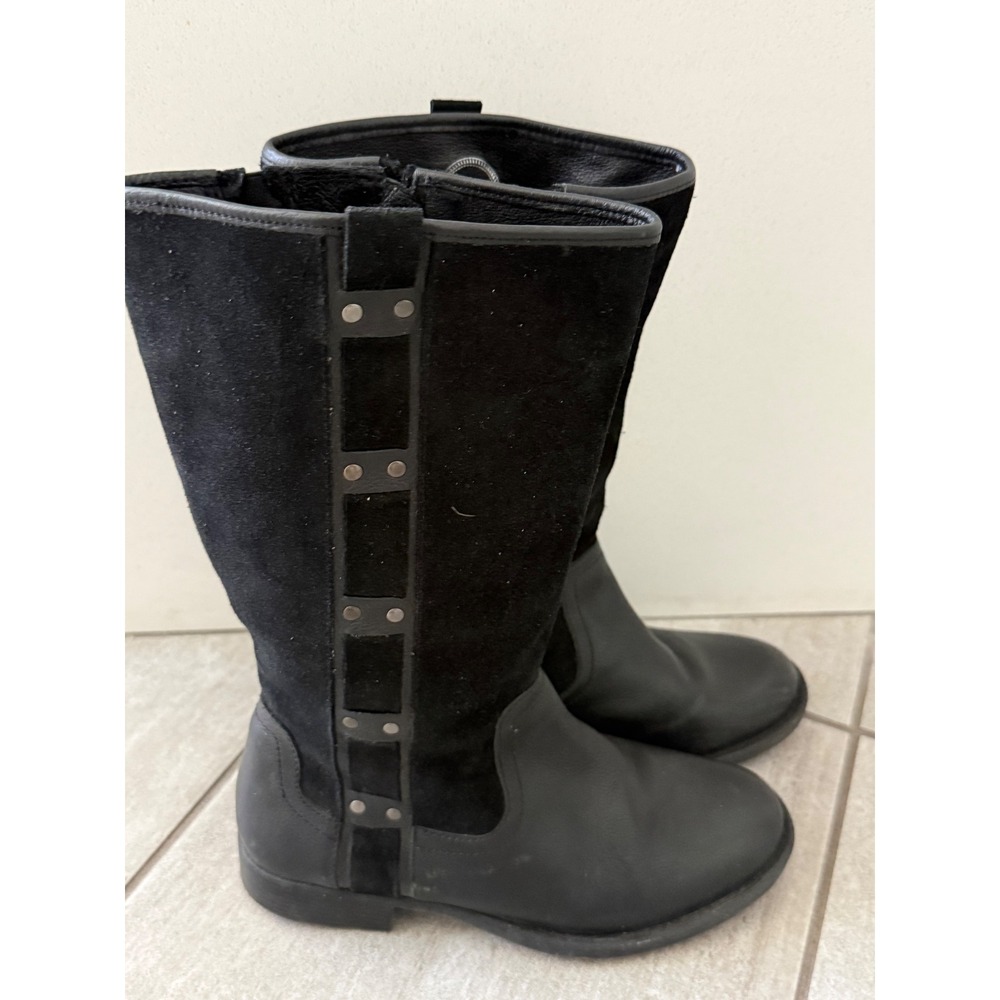 Nurture Dericka Black‎ Leather Suede Studded Mid Calf Moto Boots Womens 9M